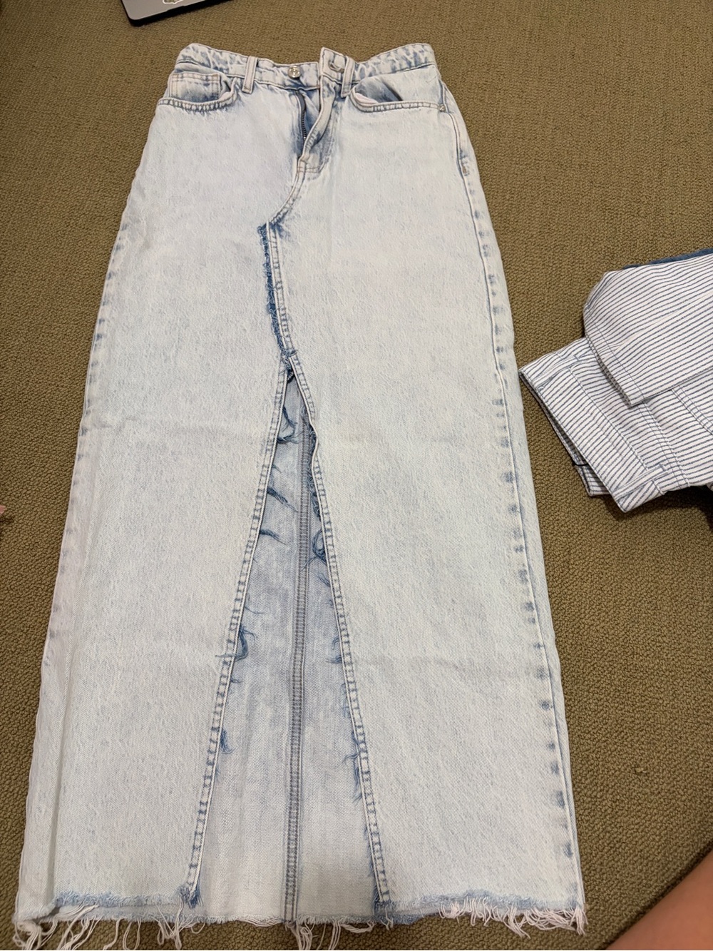Zara Light Blue Denim Maxi Skirt with Front Split